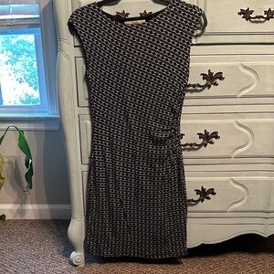 LOFT Black and White Geometric MIDI Dress